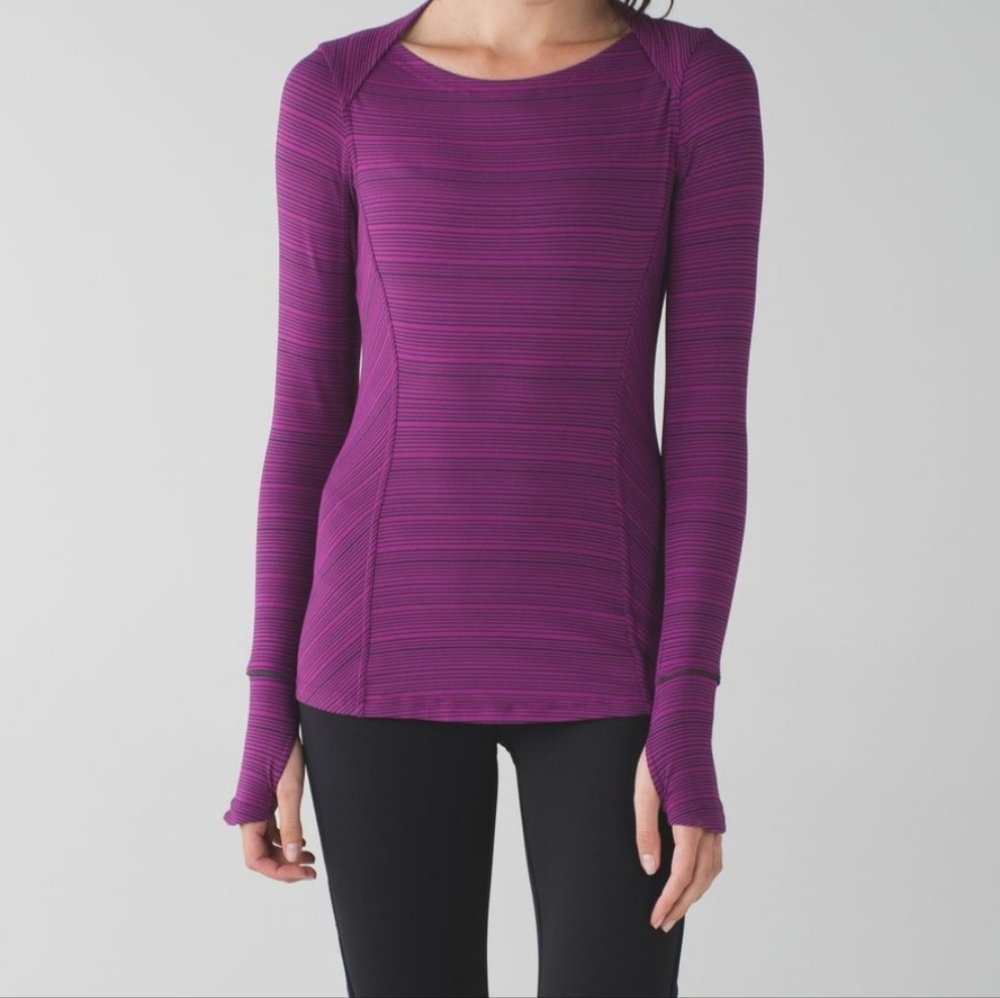 Lululemon Kanto Catch Me Pink Striped Long Sleeve Swiftly Tech Top‎ Size 4